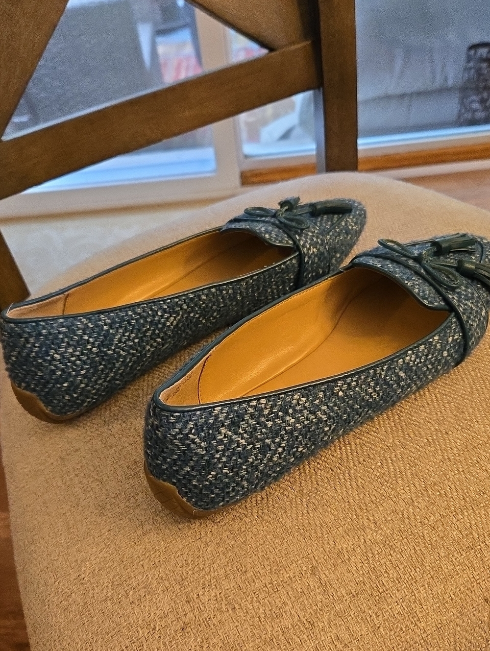 Talbots Francesca Driving Flats Blue Tweed Ballet Flats with Bow Trim